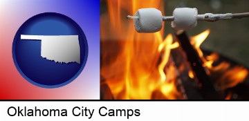 roasting marshmallows on a camp fire in Oklahoma City, OK