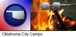 Oklahoma City, Oklahoma - roasting marshmallows on a camp fire