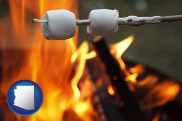 roasting marshmallows on a camp fire - with Arizona icon