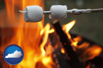 roasting marshmallows on a camp fire - with Kentucky icon