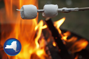 roasting marshmallows on a camp fire - with New York icon